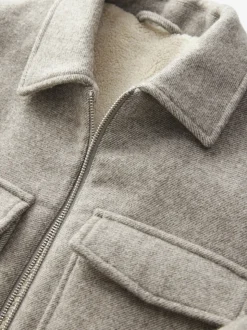 Neutral Wool Rich Borg Lined Shacket