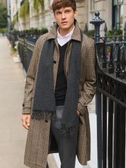Neutral Wool Rich Italian Fabric Dogtooth Check Coat