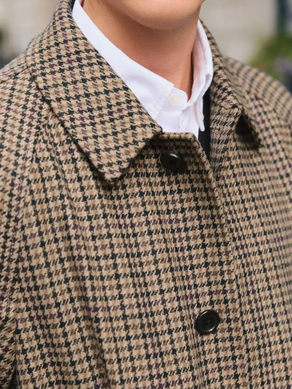 Neutral Wool Rich Italian Fabric Dogtooth Check Coat