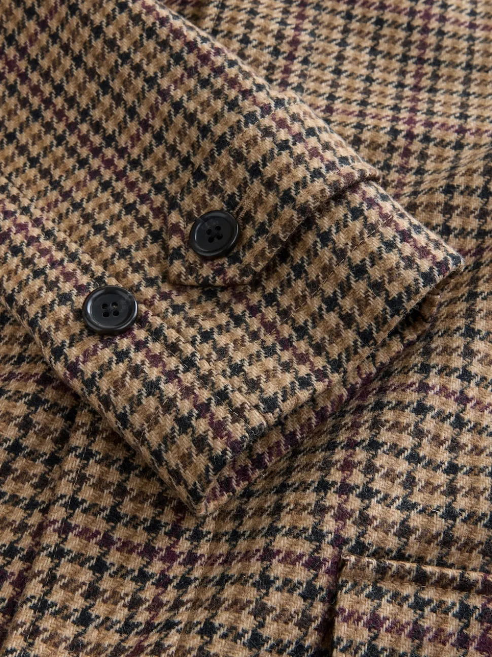 Neutral Wool Rich Italian Fabric Dogtooth Check Coat