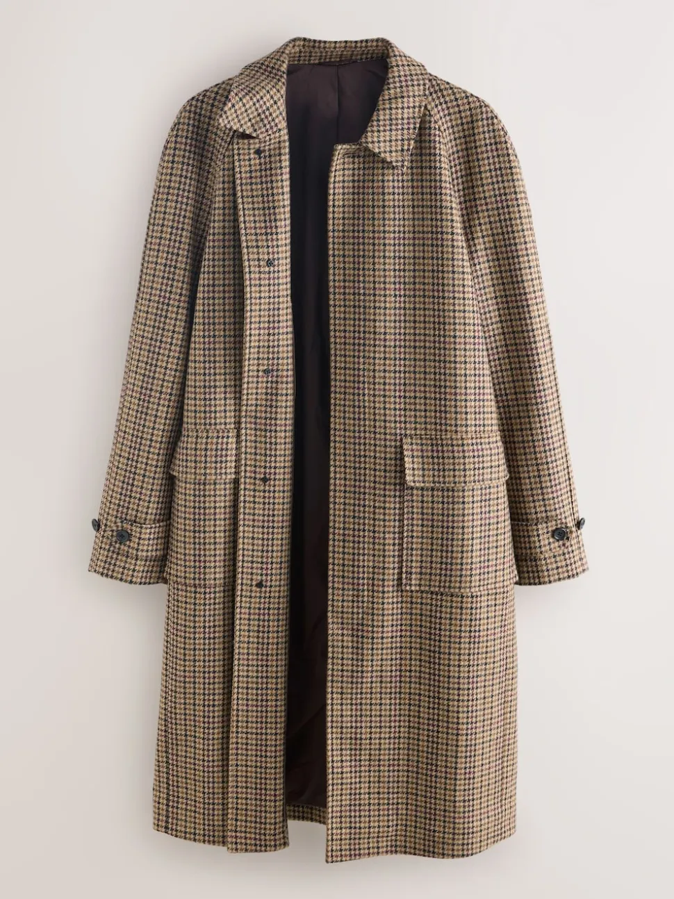 Neutral Wool Rich Italian Fabric Dogtooth Check Coat