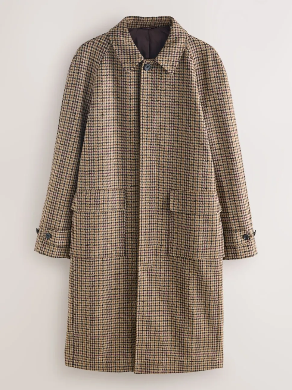Neutral Wool Rich Italian Fabric Dogtooth Check Coat