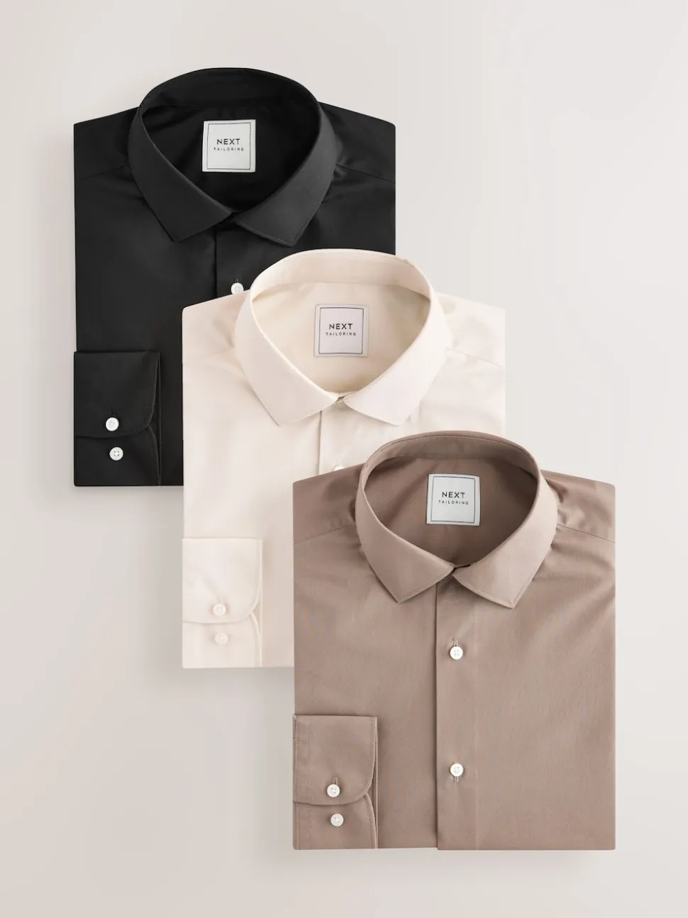 Neutral/Ecru/Black Slim Fit Easy Care Textured Single Cuff Smart Shirts 3 Pack
