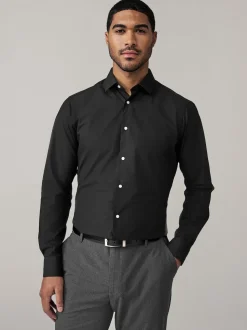 Neutral/Ecru/Black Slim Fit Easy Care Textured Single Cuff Smart Shirts 3 Pack