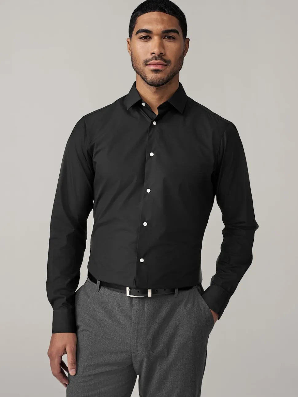 Neutral/Ecru/Black Slim Fit Easy Care Textured Single Cuff Smart Shirts 3 Pack