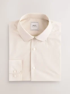 Neutral/Ecru/Black Slim Fit Easy Care Textured Single Cuff Smart Shirts 3 Pack