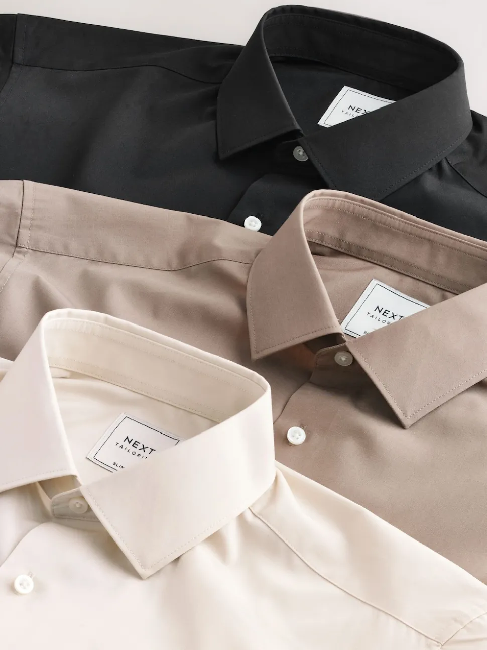 Neutral/Ecru/Black Slim Fit Easy Care Textured Single Cuff Smart Shirts 3 Pack