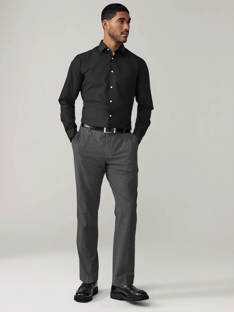 Neutral/Ecru/Black Slim Fit Easy Care Textured Single Cuff Smart Shirts 3 Pack
