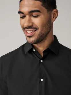 Neutral/Ecru/Black Slim Fit Easy Care Textured Single Cuff Smart Shirts 3 Pack