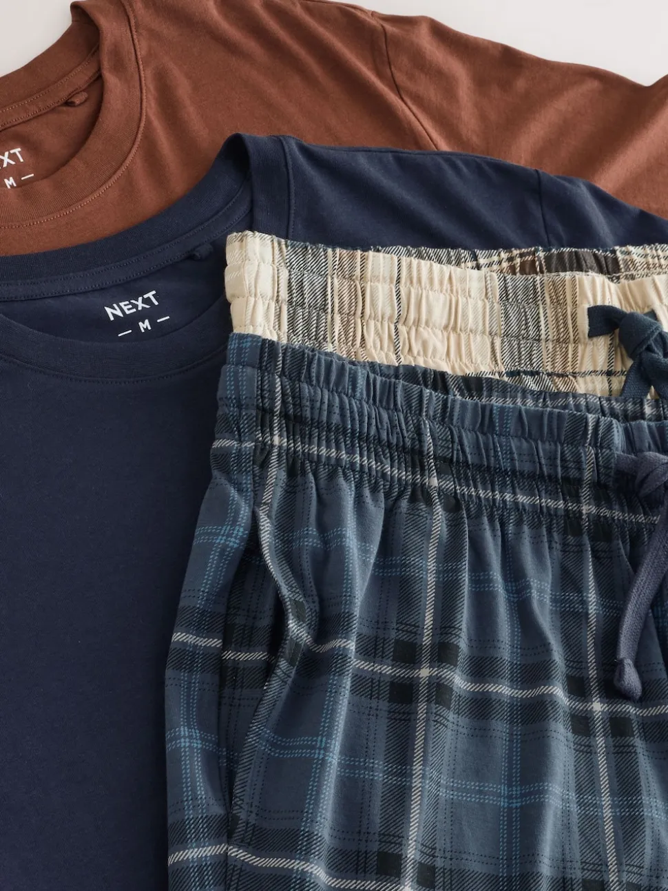 Neutral/Navy Check Jersey Short Sleeve Pyjamas Set 2 Pack