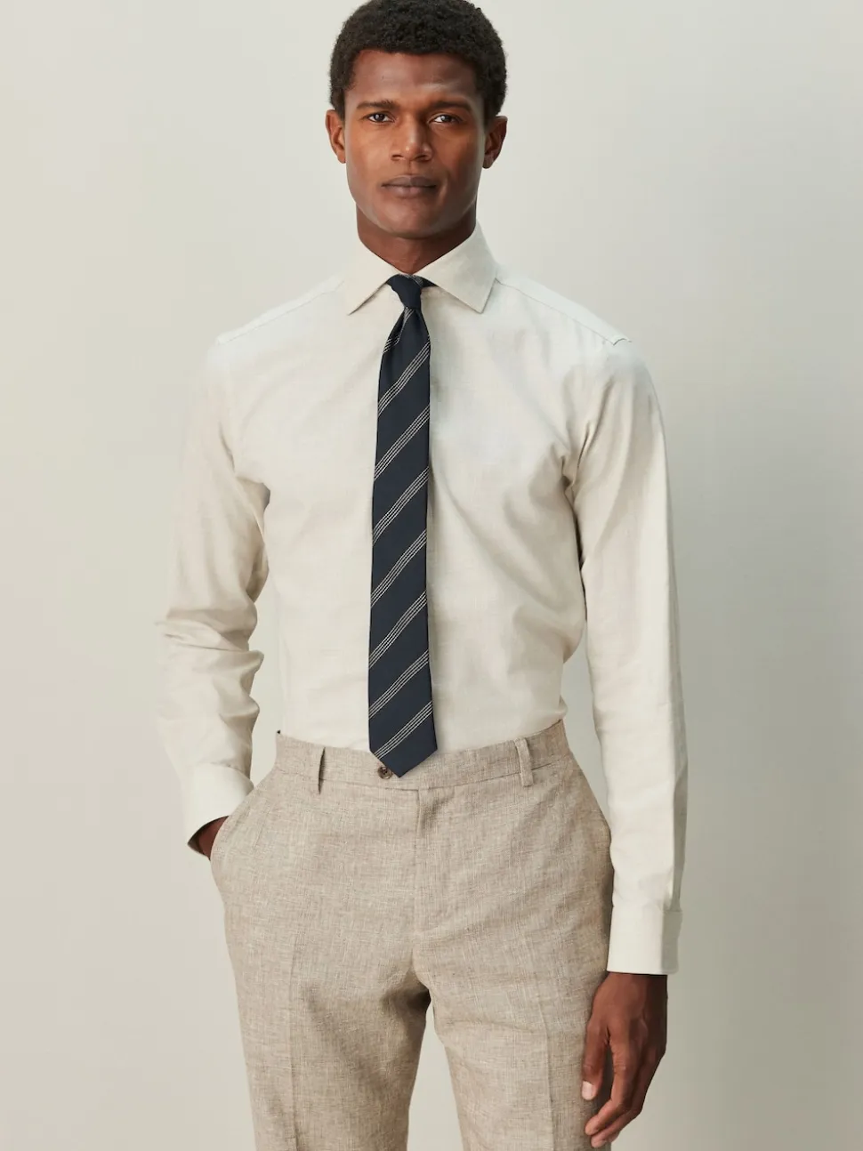 Neutral/Navy Stripe Regular Fit Shirt Tie and Pin Set