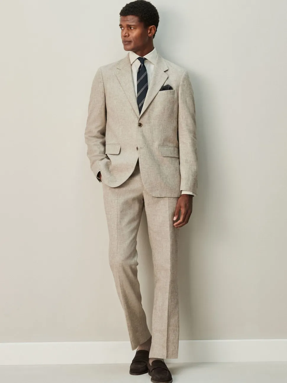 Neutral/Navy Stripe Regular Fit Shirt Tie and Pin Set
