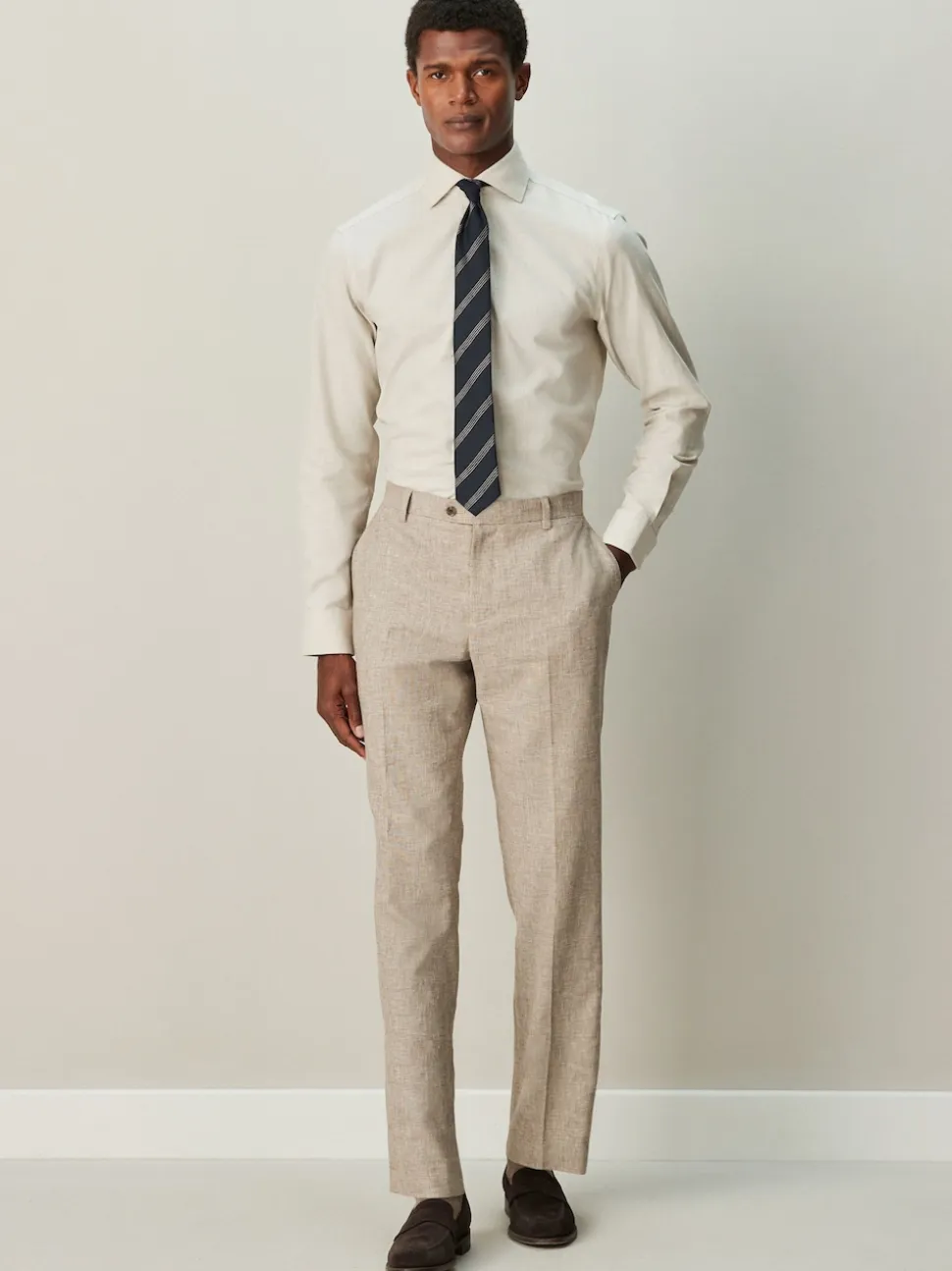 Neutral/Navy Stripe Regular Fit Shirt Tie and Pin Set