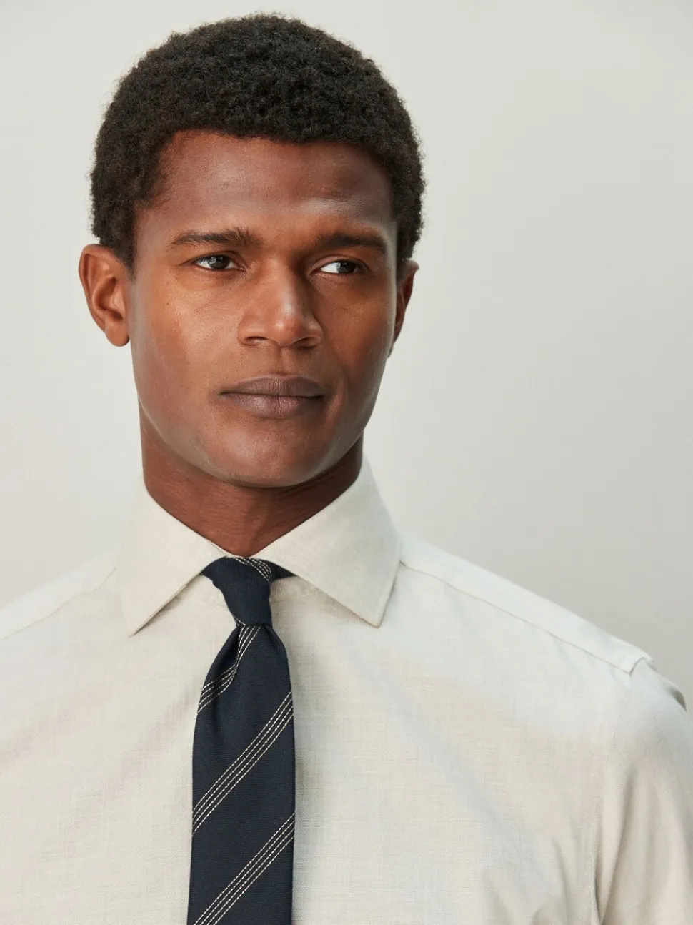 Neutral/Navy Stripe Regular Fit Shirt Tie and Pin Set