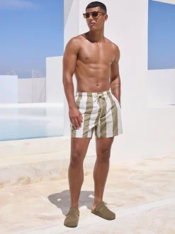 Neutral/White Stripe Swim Shorts