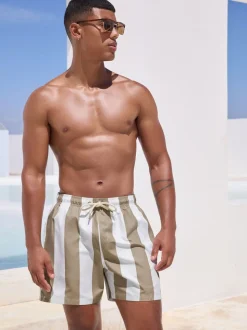 Neutral/White Stripe Swim Shorts