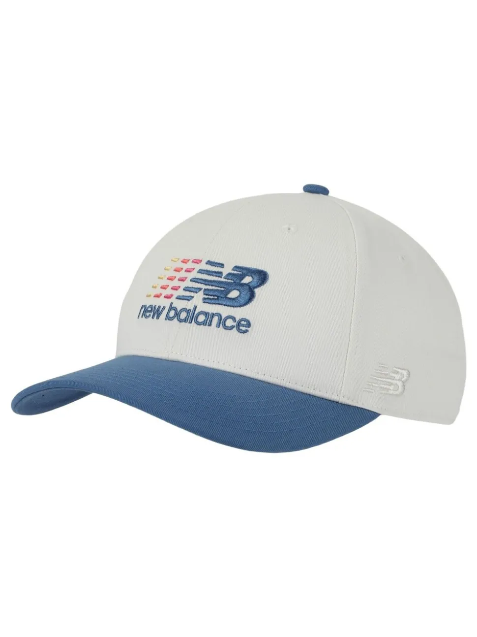 New Balance White 6 Panel Structured Athletics Multi Color Logo 100% Cotton Hat