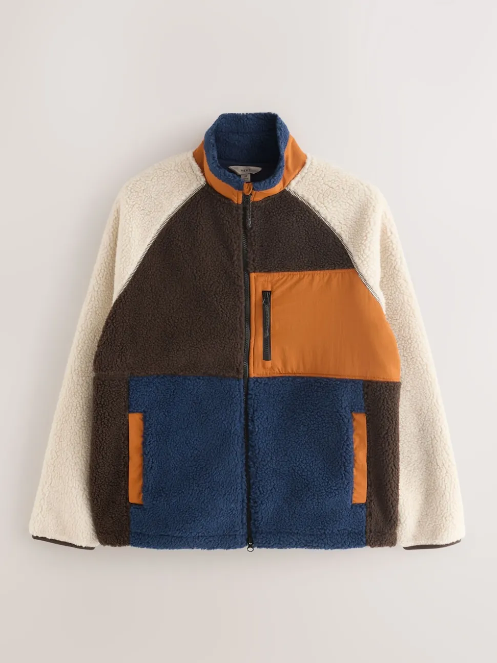 Ochre Orange/Ecru Neutral Colourblock Zip Through Funnel Fleece
