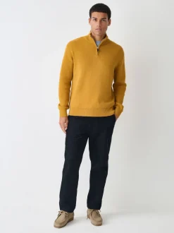 Ochre Yellow Plain N.Premium Regular Fit 100% Cotton Premium Quarter Zip Jumper