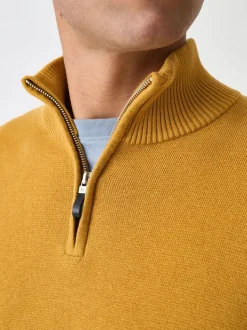 Ochre Yellow Plain N.Premium Regular Fit 100% Cotton Premium Quarter Zip Jumper