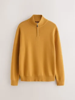 Ochre Yellow Plain N.Premium Regular Fit 100% Cotton Premium Quarter Zip Jumper