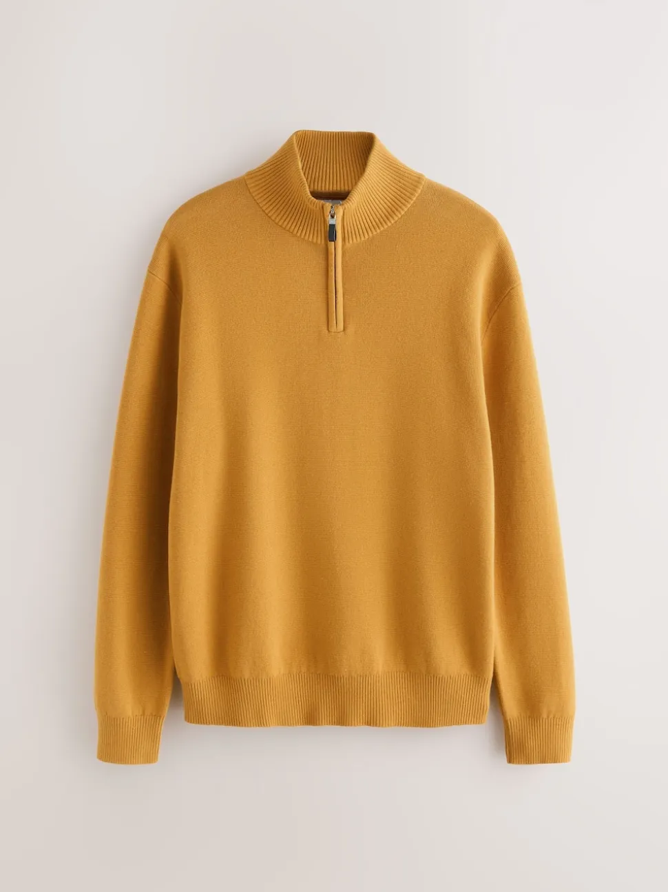 Ochre Yellow Plain N.Premium Regular Fit 100% Cotton Premium Quarter Zip Jumper