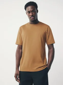 Ochre Yellow Regular Fit Essential Crew Neck Cotton T-Shirt