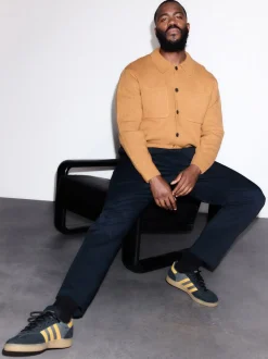 Ochre Yellow Regular Fit Twin Pocket Collared Cardigan with Wool