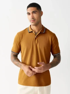 Ochre Yellow Regular Fit Short Sleeve Tipped Polo Shirt