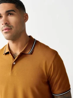 Ochre Yellow Regular Fit Short Sleeve Tipped Polo Shirt