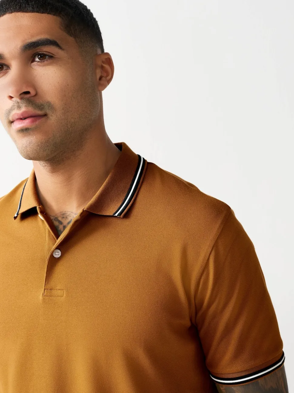 Ochre Yellow Regular Fit Short Sleeve Tipped Polo Shirt