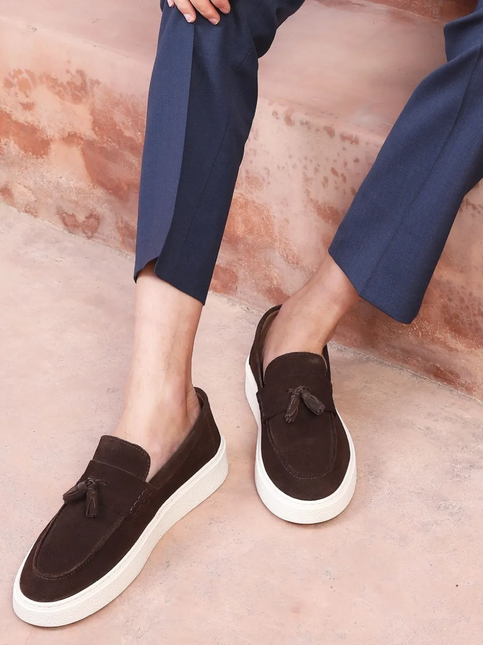 Off The Hook Brown Rory Suede Tassel Loafers with Flat Sole