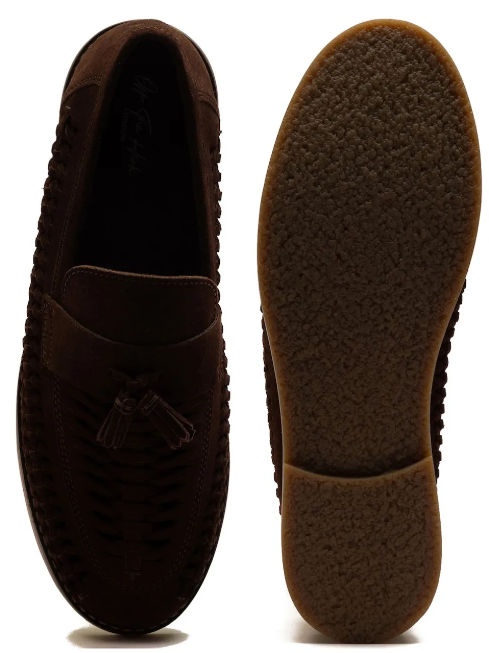 Off The Hook Brown Tiger Tassel Suede Leather Slip-On Loafers with Woven Detail