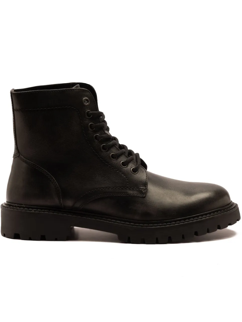 Off The Hook Grey Donnie Leather Lace-Up Combat Ankle Boots