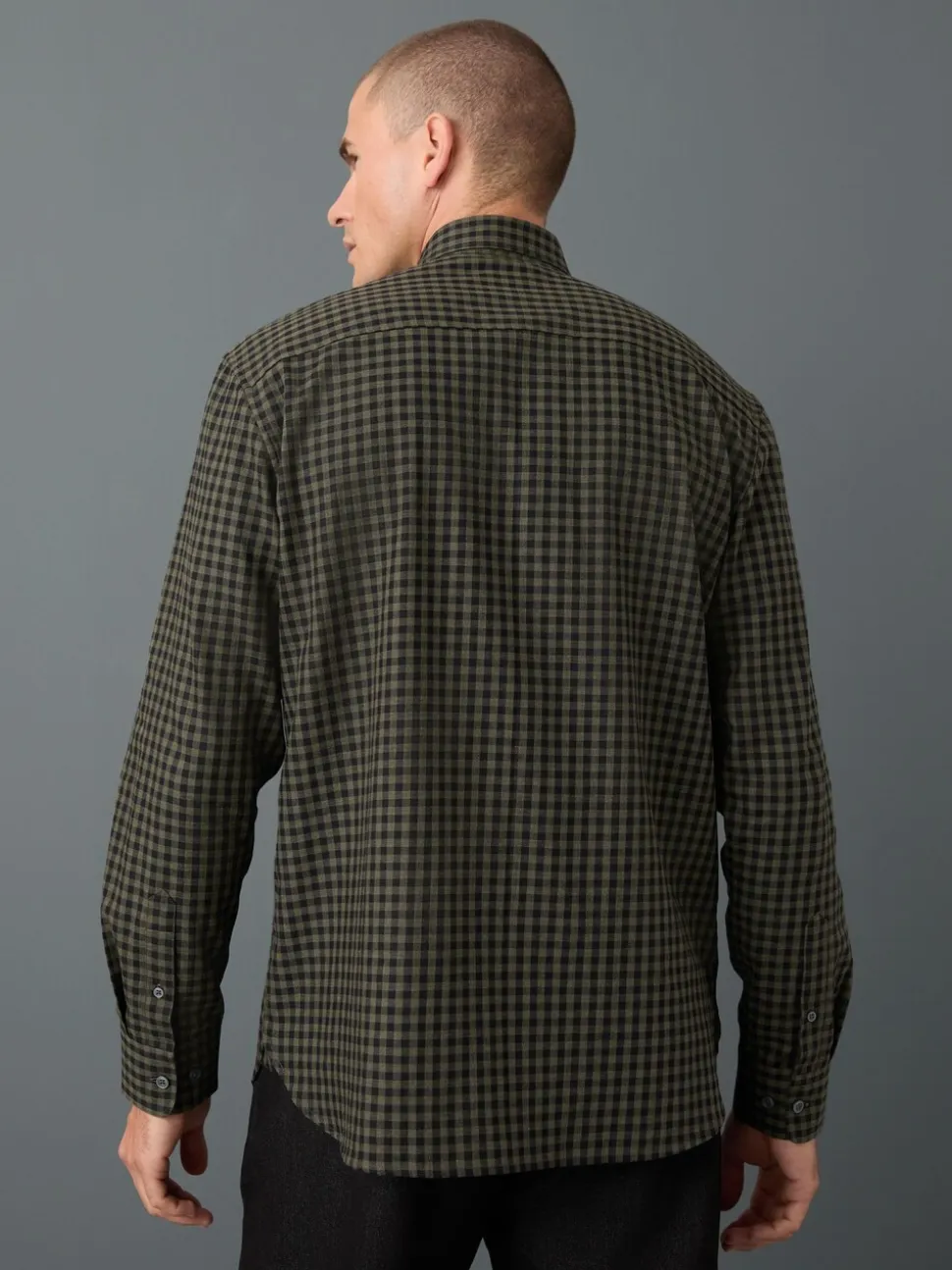 Olive Green Gingham Regular Fit Check Soft Touch 100% Cotton Smart Long Sleeve Shirt