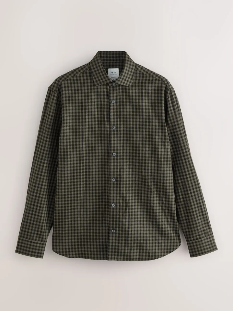 Olive Green Gingham Regular Fit Check Soft Touch 100% Cotton Smart Long Sleeve Shirt