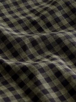 Olive Green Gingham Regular Fit Check Soft Touch 100% Cotton Smart Long Sleeve Shirt