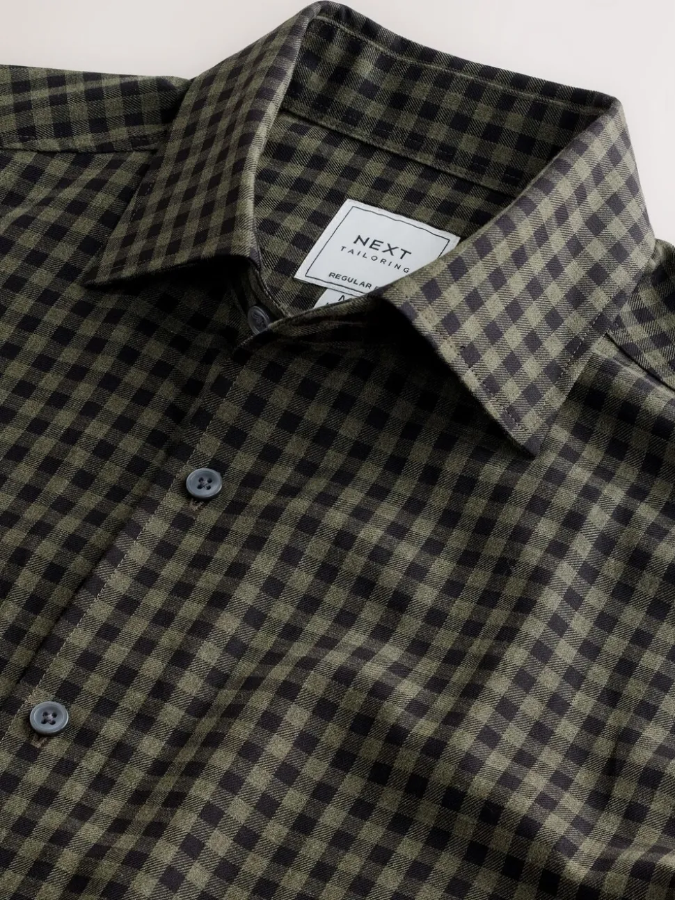 Olive Green Gingham Regular Fit Check Soft Touch 100% Cotton Smart Long Sleeve Shirt