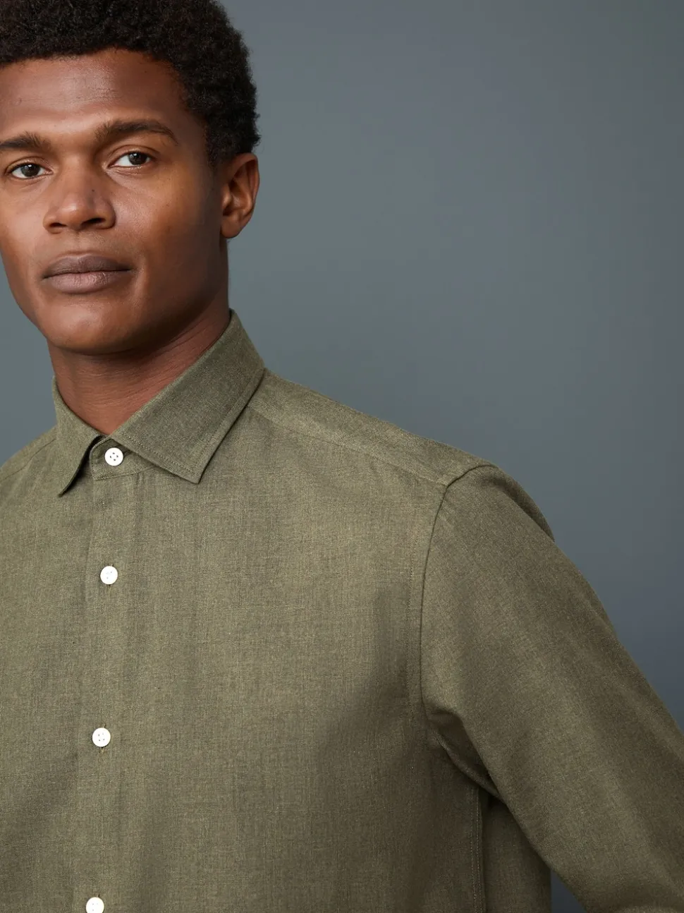 Olive Green Long Sleeve Soft Touch Smart Shirt
