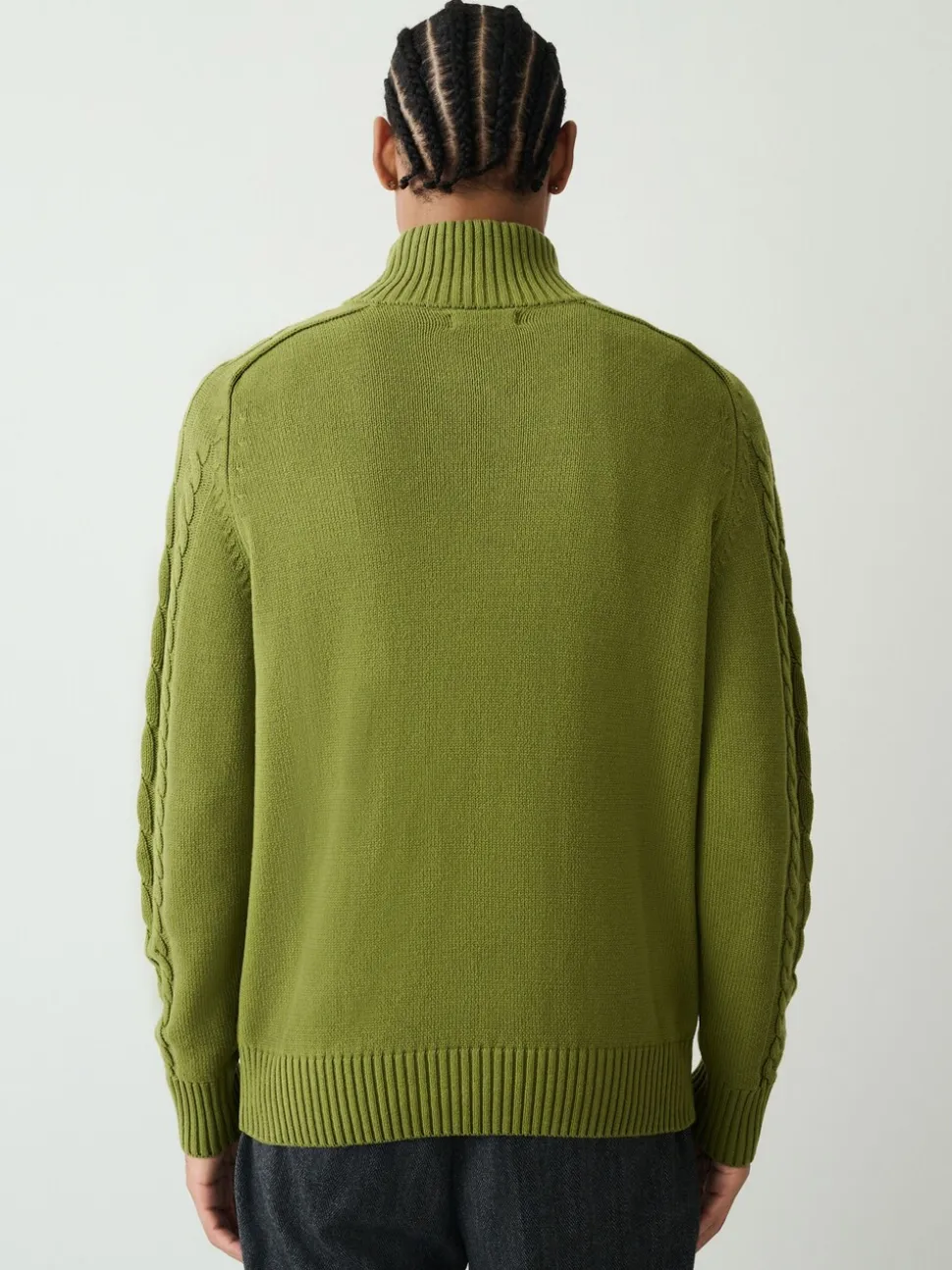 Olive Green Regular Fit Cotton Rich Cable Quarter Zip Neck Jumper