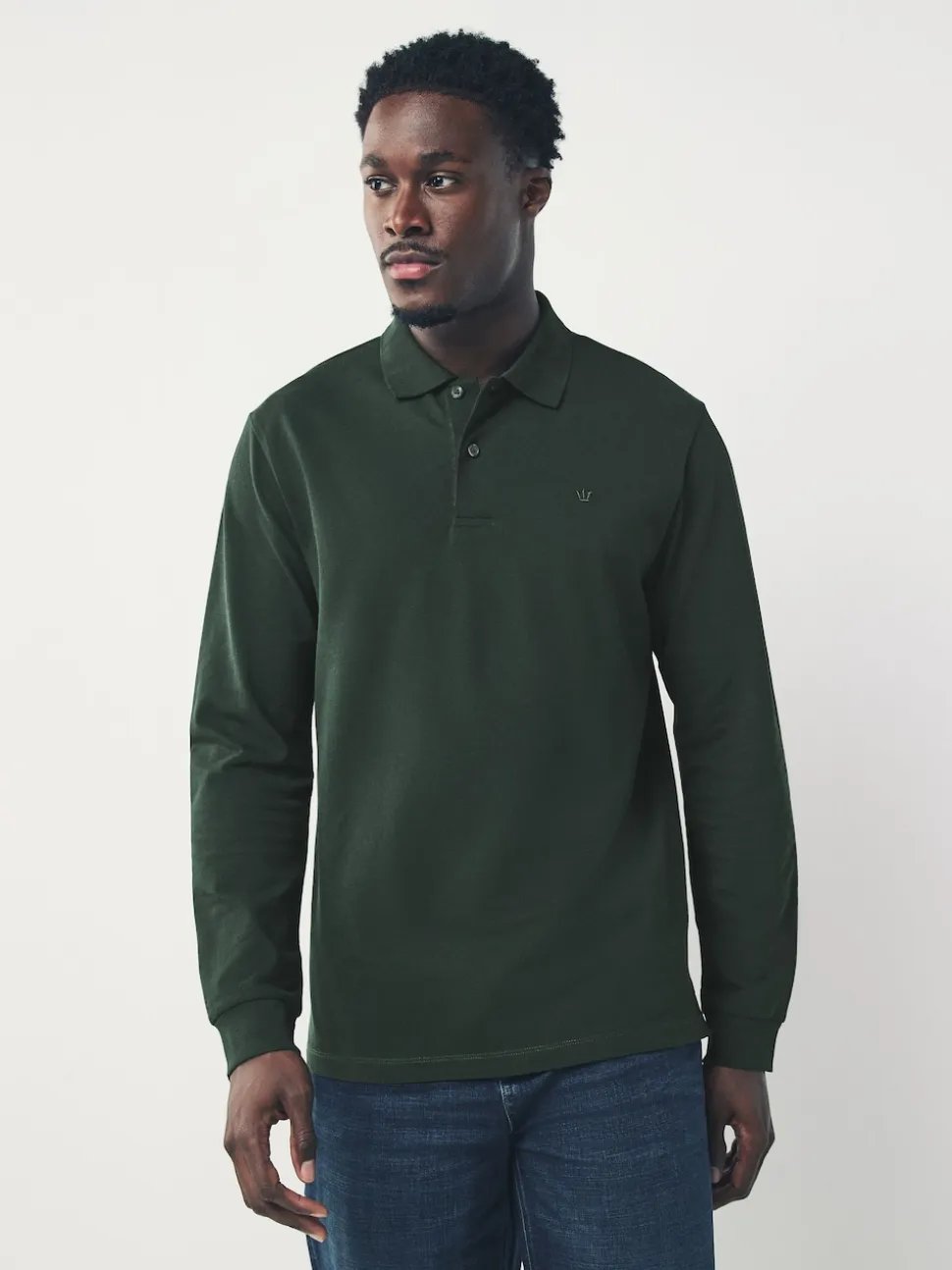 Olive Green Regular Fit Long Sleeve Pique Polo Shirt