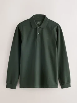 Olive Green Regular Fit Long Sleeve Pique Polo Shirt