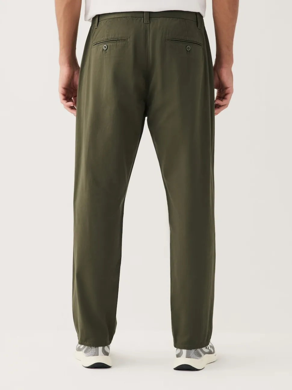 Olive Green Regular Tapered Fit Single Pleated Stretch Chinos Trousers