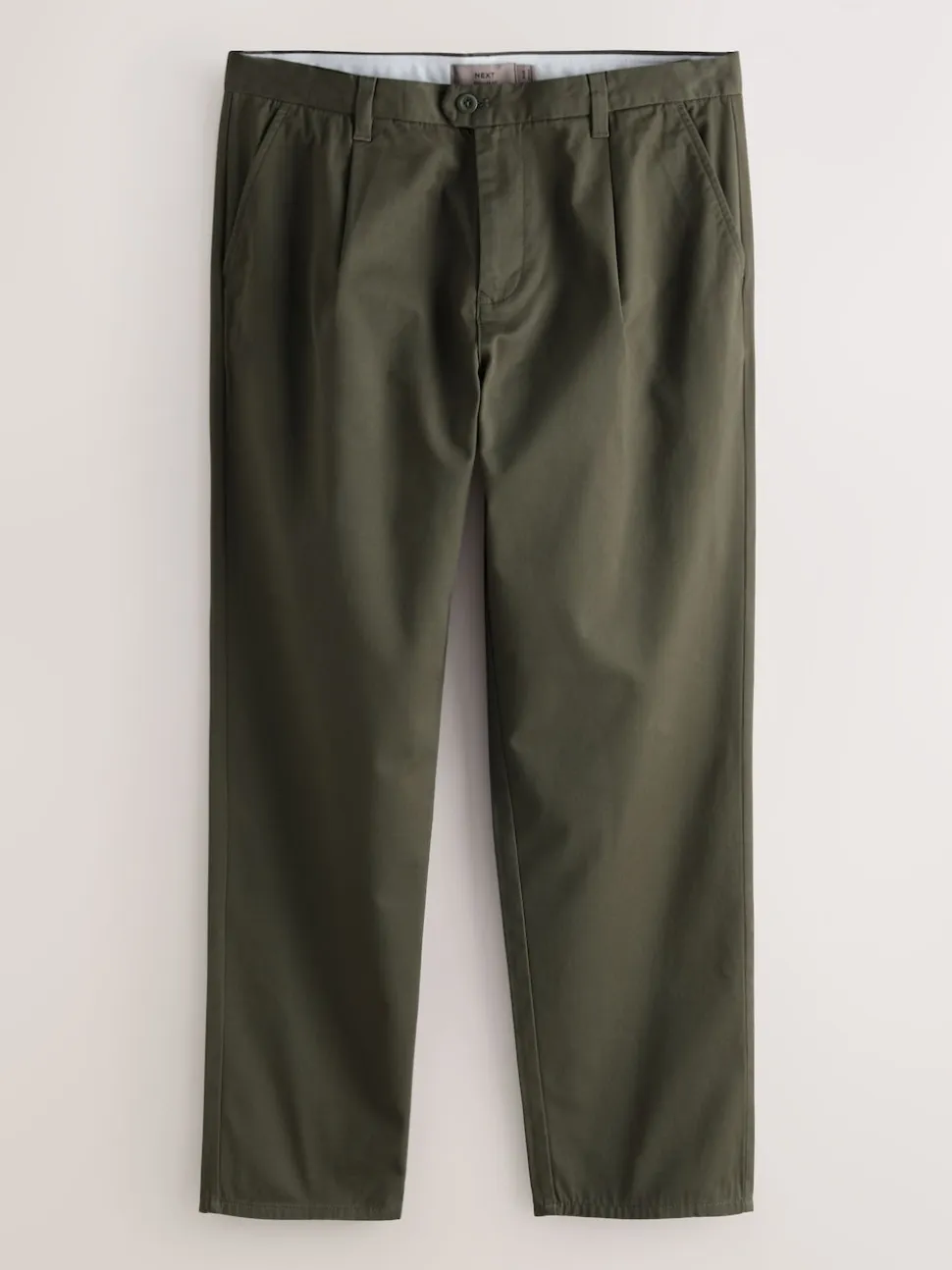 Olive Green Regular Tapered Fit Single Pleated Stretch Chinos Trousers