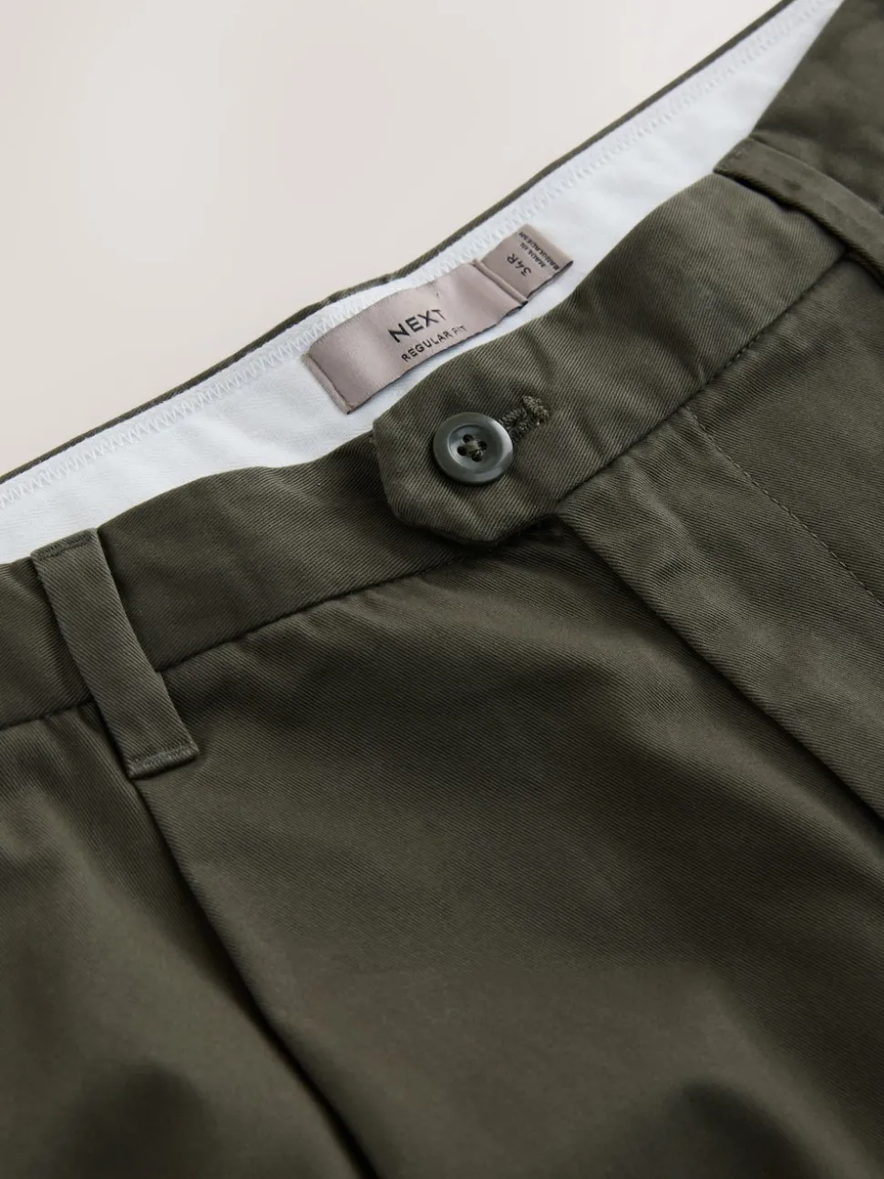 Olive Green Regular Tapered Fit Single Pleated Stretch Chinos Trousers