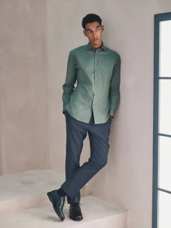 Olive Green Slim Fit Cotton Stretch Long Sleeve Formal Shirt