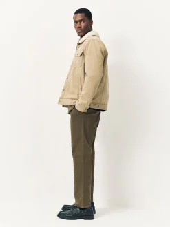 Olive Green Straight Fit Pleated Stretch Chinos Trousers With Elasticated Waist