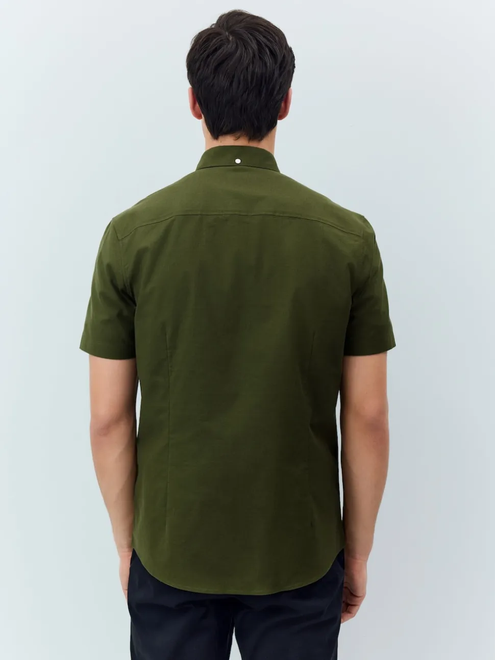Olive Green Stretch Oxford Short Sleeve Shirt