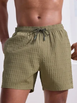 Olive Green Waffle Textured Swim Shorts