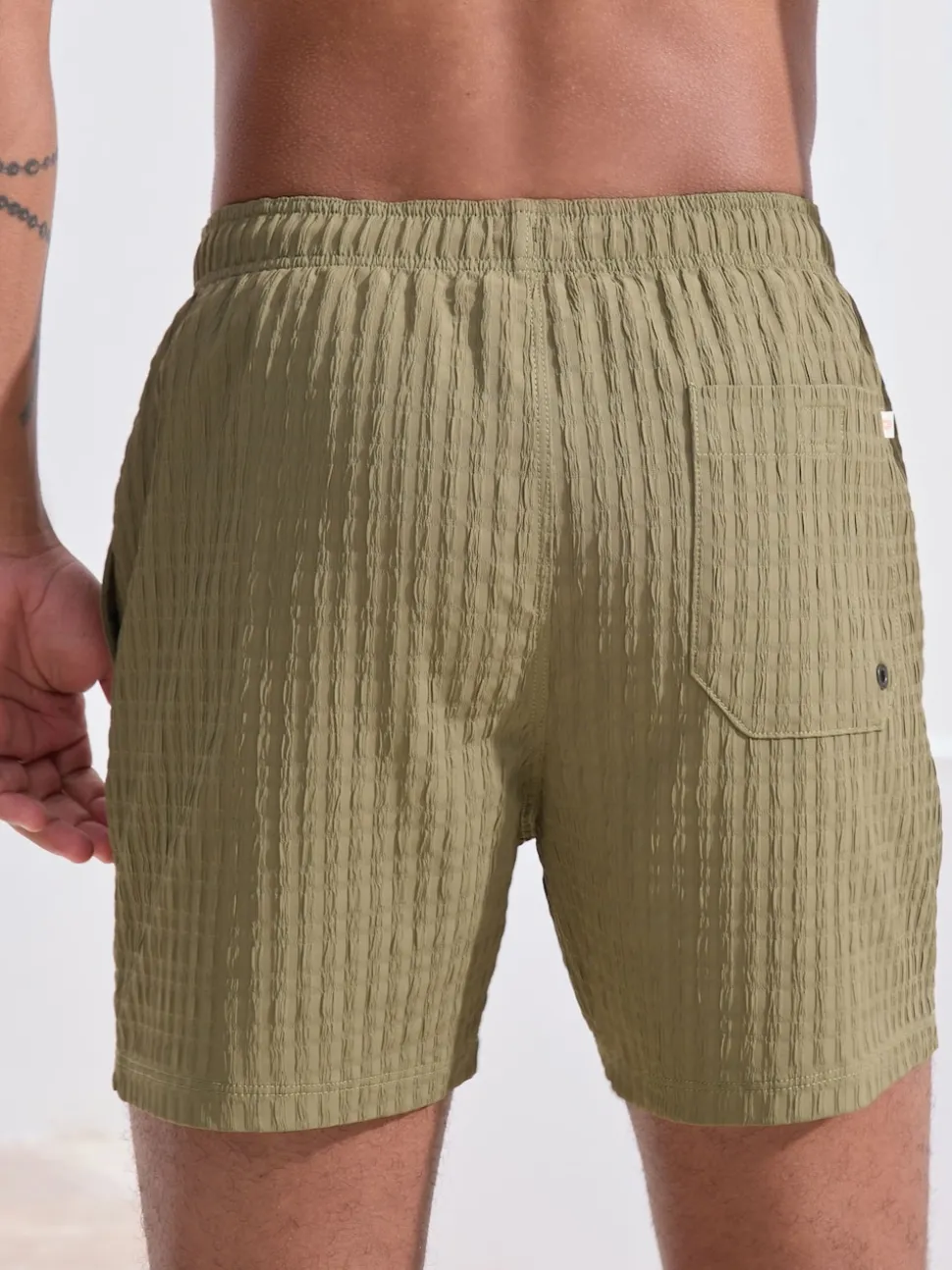 Olive Green Waffle Textured Swim Shorts